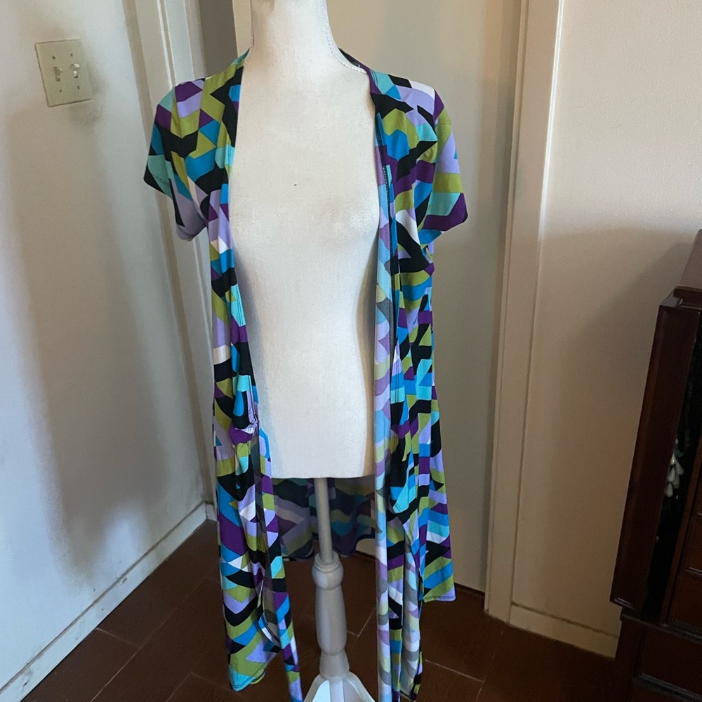 Emma & Michele Wrap Dress purple Green geometric print short sleeves size large - Picture 10 of 15